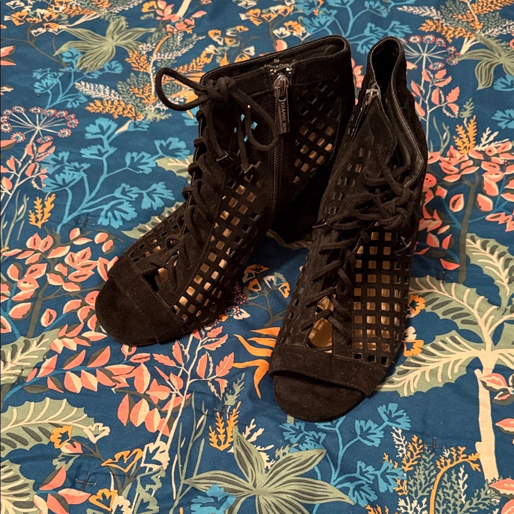 Gianni Bini Black Cutout Lace-Up Heels - Picture 2 of 3